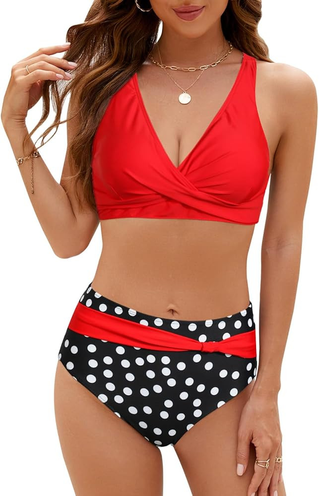 SEAFORM Womens Two Piece Swimsuits Wrap Front Bikini High Waisted Bottom Tummy Control Bathing Su... | Amazon (US)