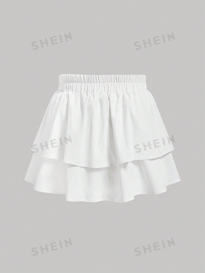 SHEIN MOD Plus Size White Bowknot High Waist Cake Skort For Summer,Coquette Skirt | SHEIN