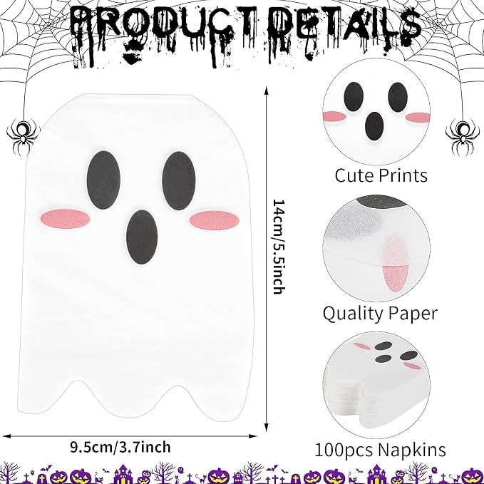 FOIMAS 100pcs Halloween Ghost Paper Napkins,Disposable Ghost Cocktail Napkins for Halloween Dinne... | Amazon (US)