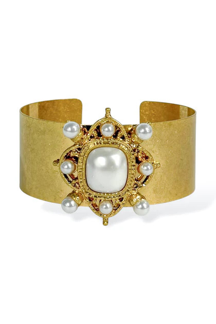 Bexley Cream and Gold Wide Cuff Bracelet | The Willow Tree