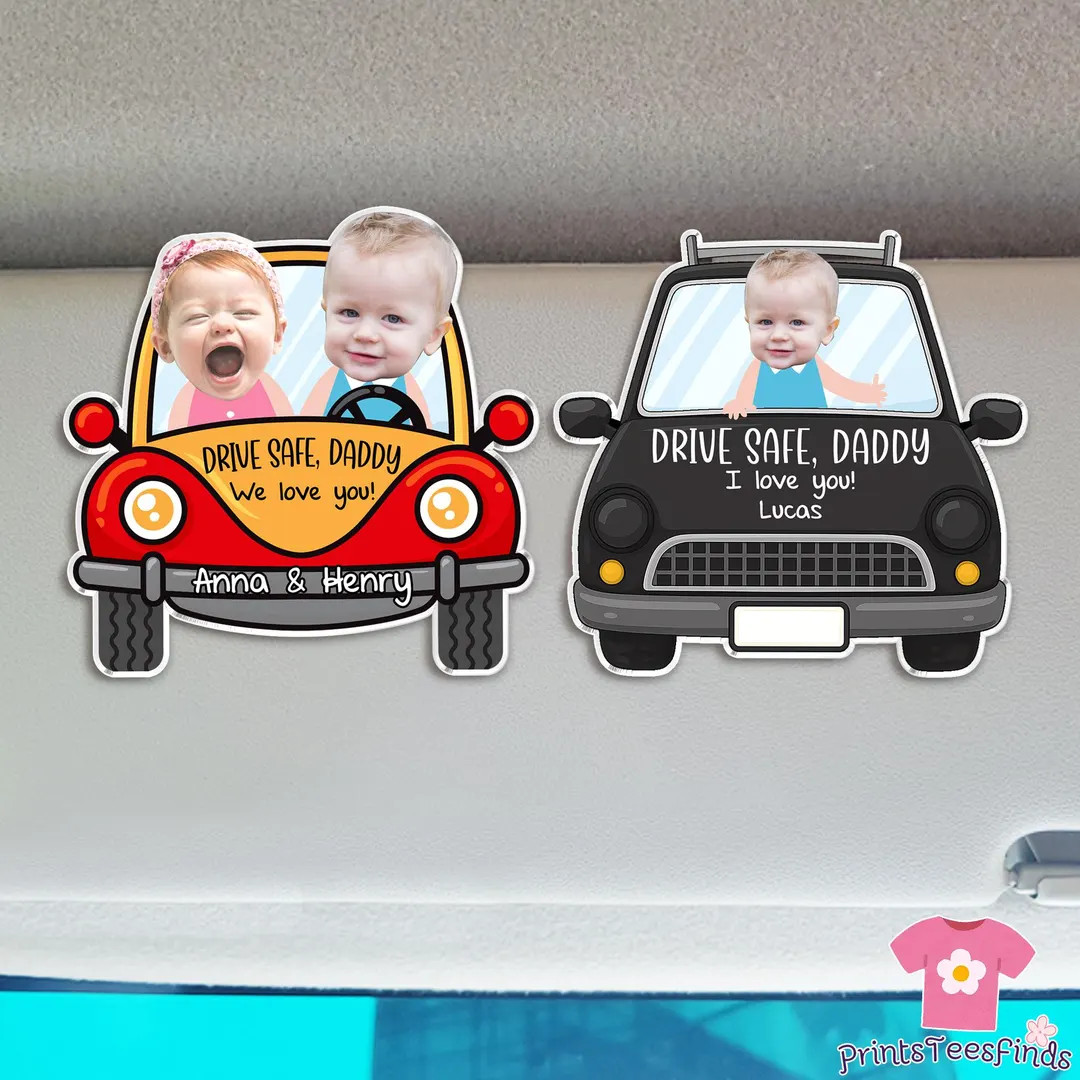 Dad Car Visor Clip With Kids Photo, Fathers Day Gifts From Kids, Car Visor Clip, Drive Safe Daddy... | Etsy (US)