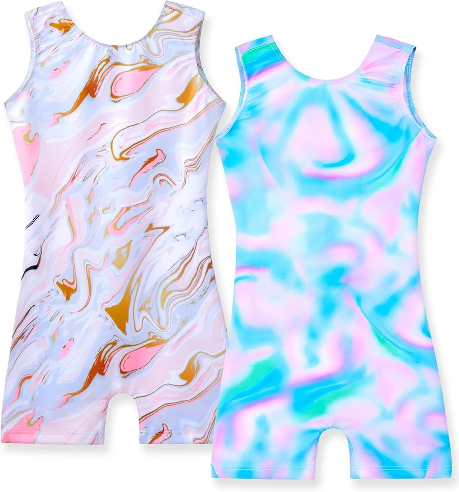 2 Pack Gymnastics Leotards for Girls Cute Biketards with Shorts Kids Sleeveless Unitard Dance Spo... | Amazon (US)