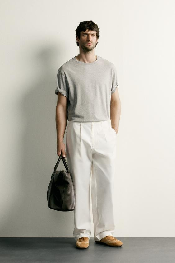 Zara - Straight Fit Pleated Pants - Oyster-White - 32 (Us 32) - Man | Zara US