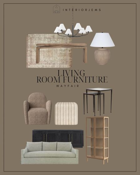 Wayfair furniture Staples, we love, slipcovered sofa, brown, Accent chair, modern lounge, chair, bedroom, chair, area, rug, neutral table, lamp, black chandelier, traditional chandelier, nesting tables, side tables, tall bookcase, tall cabinet, ottoman

#LTKstyletip #LTKhome #LTKsalealert