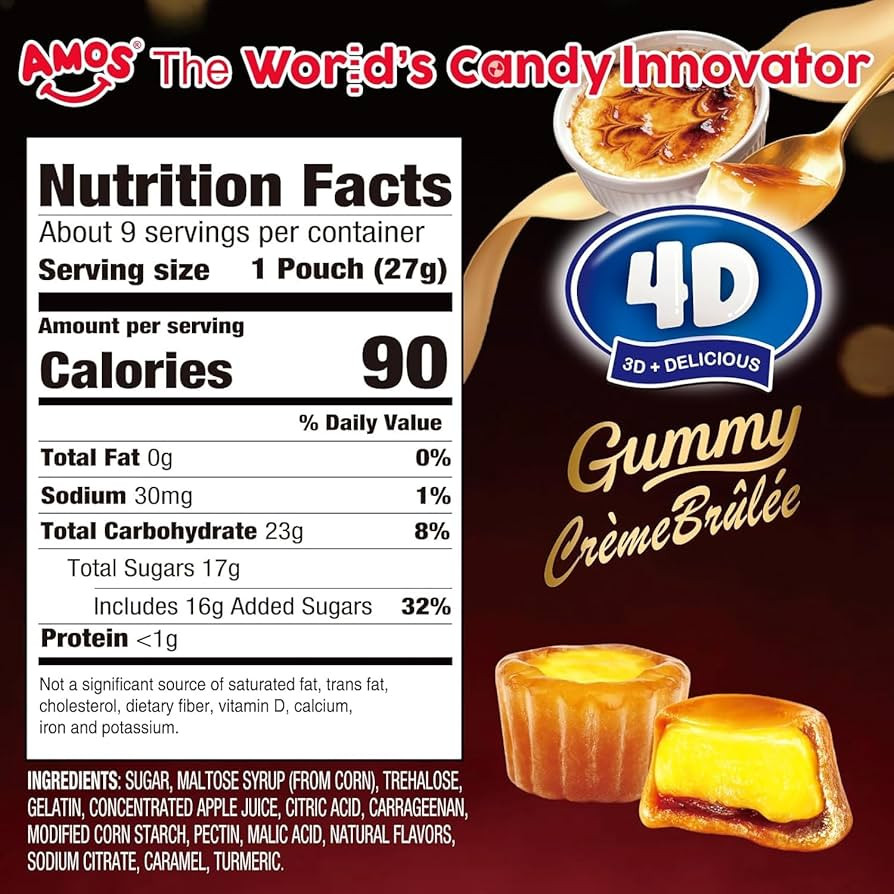 Amos 4D Creme Brulee Gummy Candy, Caramel Flavored Soft Chewy Gummies, Individually Wrapped On Th... | Amazon (US)