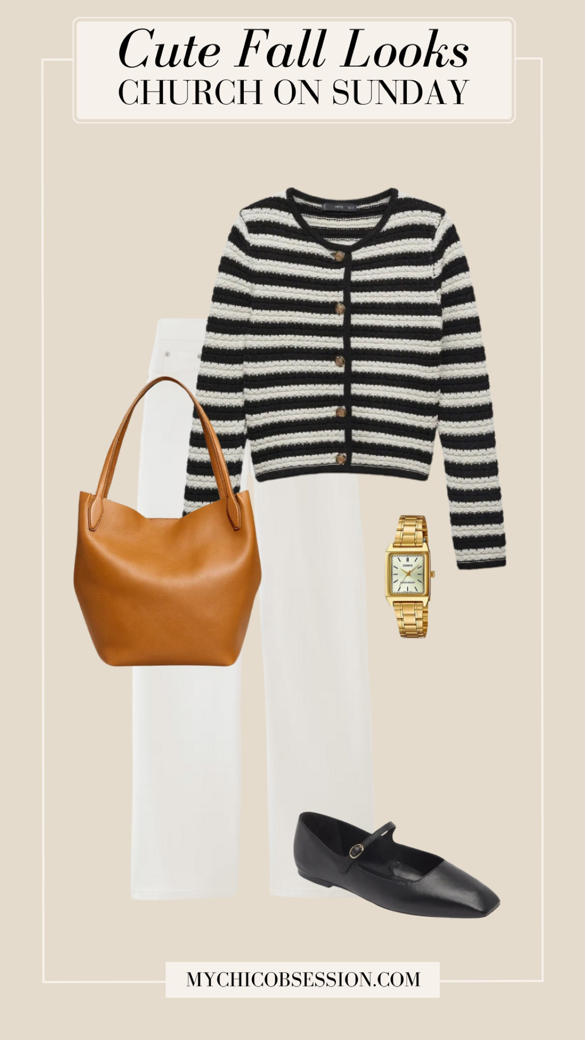 A striped lady jacket style cardigan is the perfect piece for church this fall. Pair it with white jeans, a camel tote, a gold watch, and Mary Jane flats.

#LTKStyleTip #LTKSeasonal