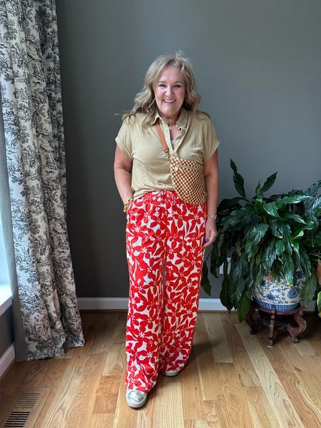 Red and camel look great together! 
Pants and top size large. 

My bag is 20% off 5/10 and 5/11

Spring outfit floral pants loft banana republic 

#LTKMidsize #LTKOver40 #LTKFindsUnder100