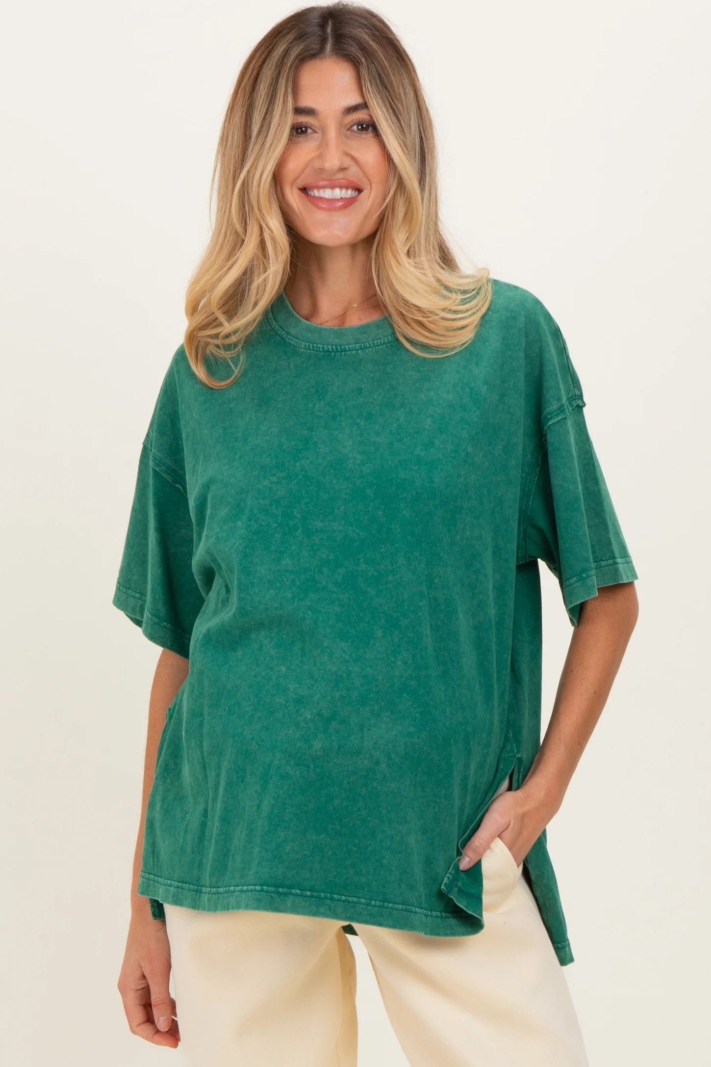Green Washed Oversized Boxy Maternity Tee | PinkBlush Maternity