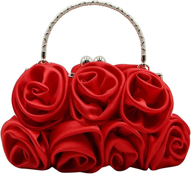 RARITYUS Women Evening Bag Silk-Like Satin Rose Shaped Clutch Handbag with Elegant Metal Handle f... | Amazon (US)