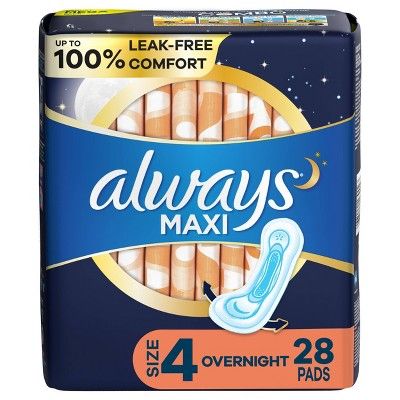 Always Maxi Pads Overnight Absorbency Unscented without Wings - Size 4 - 28ct | Target