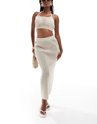ASOS DESIGN knitted midaxi skirt in stitch co-ord in cream | ASOS (Global)