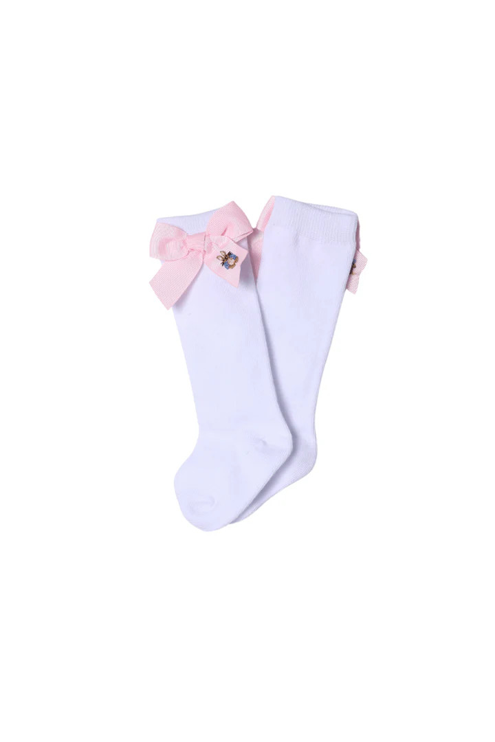 Embroidered Peter Rabbit Pink Bow Socks | The Smocked Flamingo