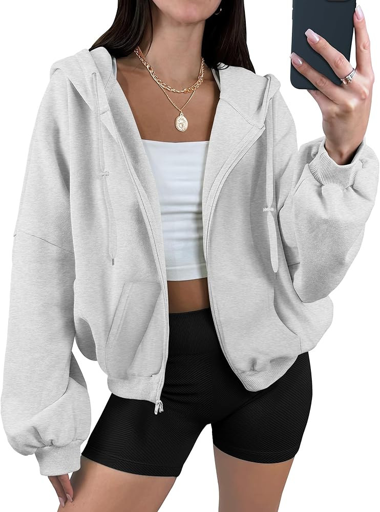 ANRABESS Womens Zip Up Hoodies Oversized Sweatshirts Long Lantern Sleeve Fleece Drawstring Jacket... | Amazon (US)