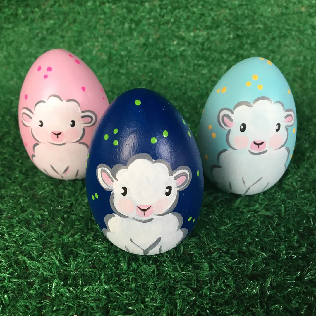 Lamb on Wood Easter Egg With Name - Personalized Easter Egg With White Lamb - Child’s Easter Eg... | Etsy (US)