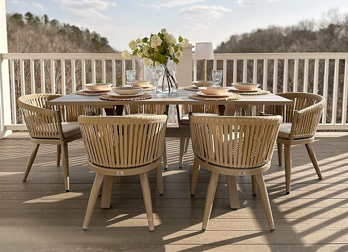 PURPLE LEAF 7 Pieces Outdoor Dining Set with Patio Aluminium Dining Table and Wicker Rattan Chair... | Amazon (US)