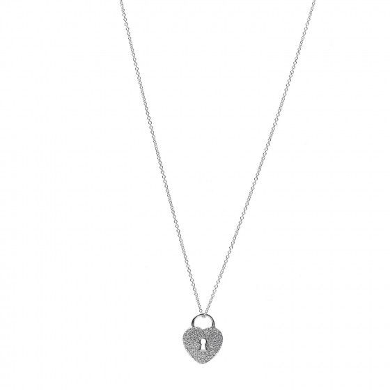 TIFFANY Platinum Diamond Small Heart Lock Pendant Necklace | Fashionphile