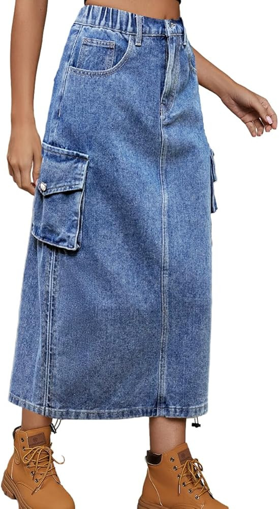 IDEALSANXUN Cargo Skirts for Women Midi Long Denim Jean Skirt | Amazon (US)