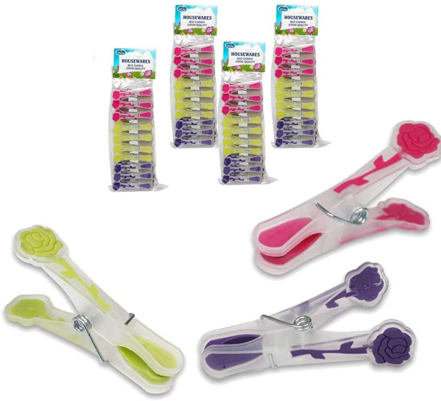 Plastic Multicolor Bag Clips | 3 Color Clothespins with Decorative Flower Design | Storage Clip f... | Amazon (US)