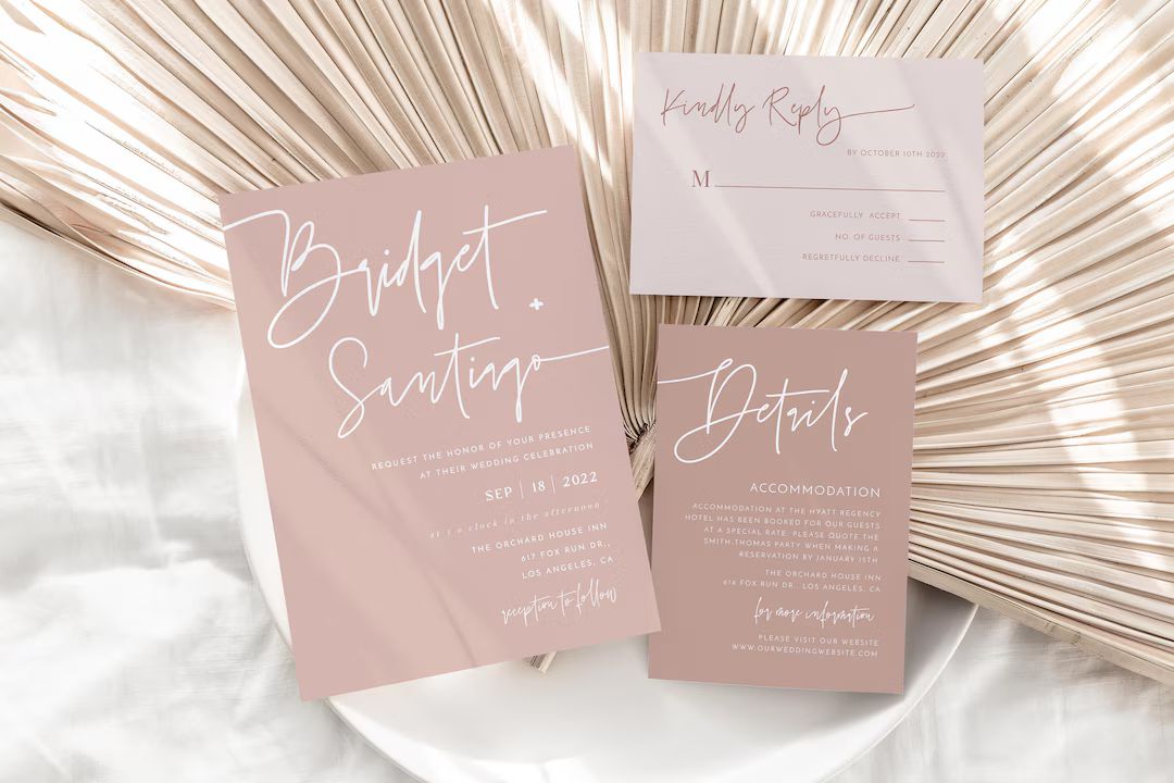 Dusty Pink Wedding Invitation Template Minimalist Invitation - Etsy | Etsy (US)
