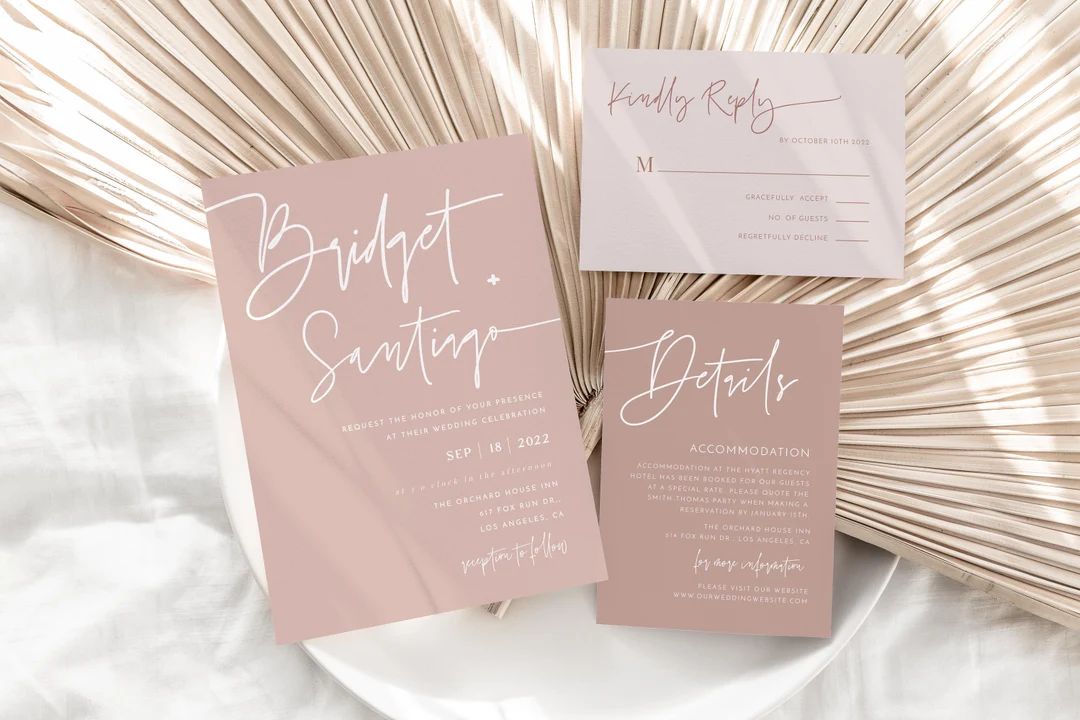 Dusty Pink Wedding Invitation Template Minimalist Invitation - Etsy | Etsy (US)