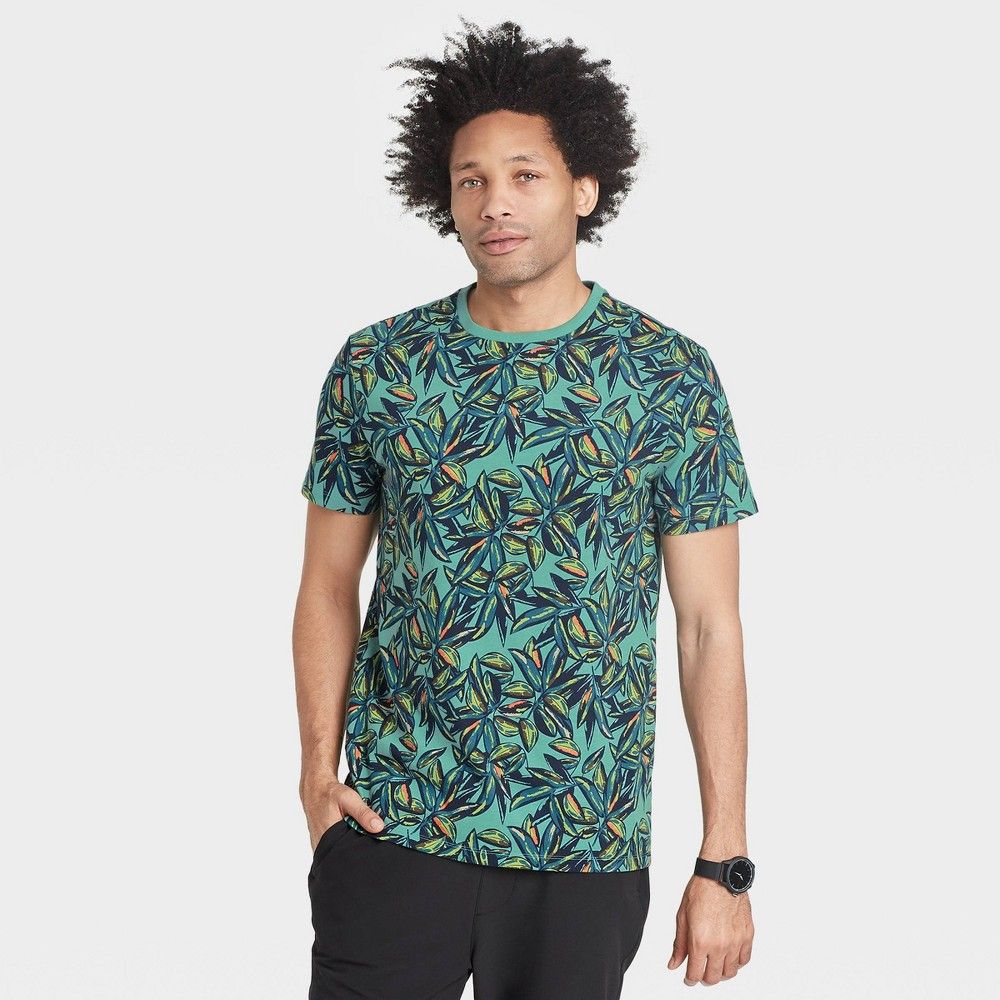 Men's Regular Fit Crewneck Short Sleeve T-Shirt - Goodfellow & Co Tropical Green/Leaf M | Target