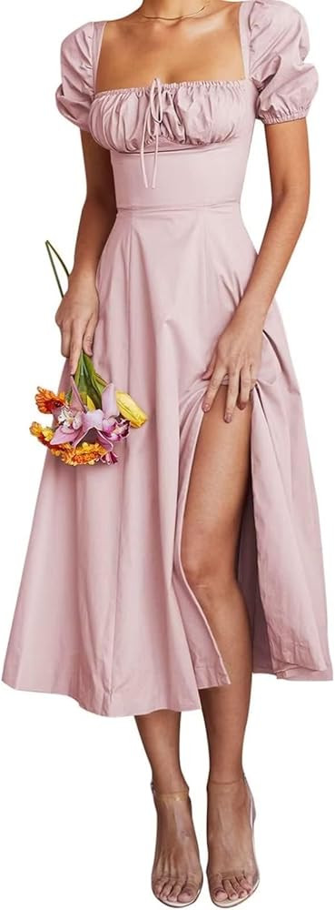 Linsery Women's Puff Sleeve Floral Maxi Dress Elegant Square Neck Cottagecore Boho Split Long Dre... | Amazon (US)