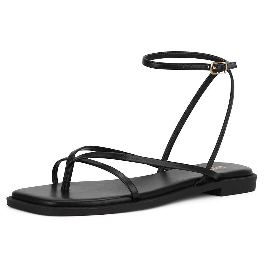 Womens Flats Sandals Square Toe Strappy Ankle Strap Flats | Amazon (US)