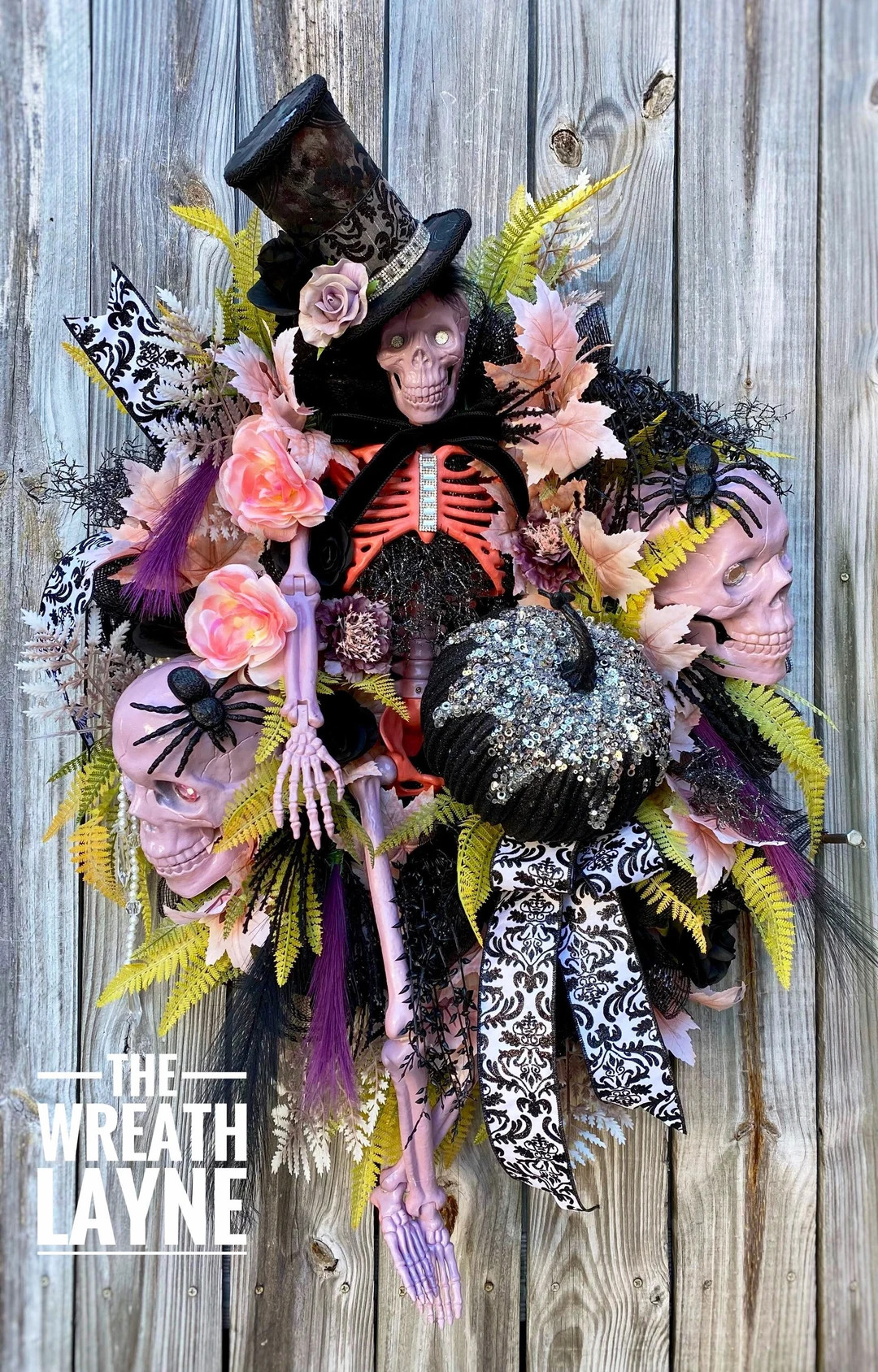 Halloween Mesh Wreath, Autumn Leaves Wreath, Skeleton Wreath, Pumpkin Wreath, Pampas Grass Wreath... | Etsy (US)