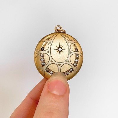 Antique Edwardian Gold Fill Photo Locket Pendant Gem Crescent Moon Star Engraved | eBay | eBay US