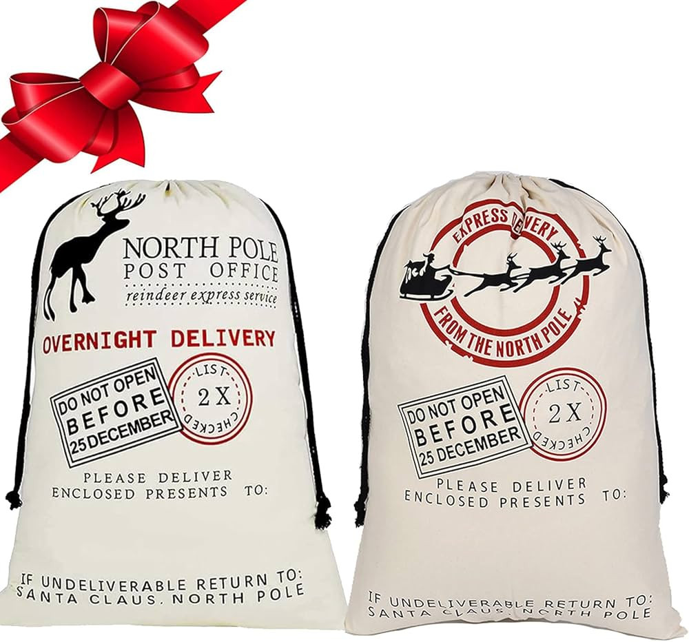 Santa Burlap Sack Christmas Gift Bags with Drawstring 27.6"x 19.7" for Large Xmas Package Storage... | Amazon (CA)