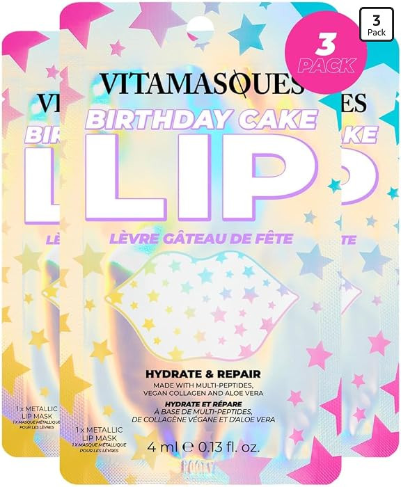 Vitamasques Lip Mask, 3-Pack -Birthday Cake Collagen Lip Mask Sheets, Repair for Dry & Chapped Li... | Amazon (US)