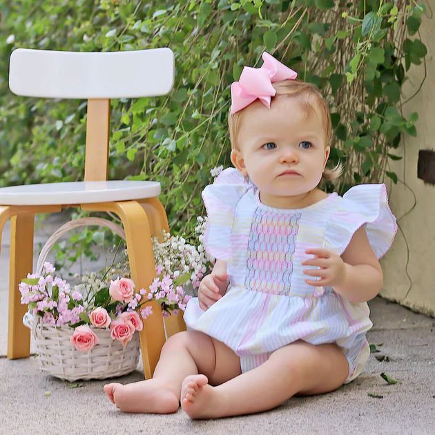 Spring Love Stripe Smocked Flutter Bubble | Classic Whimsy