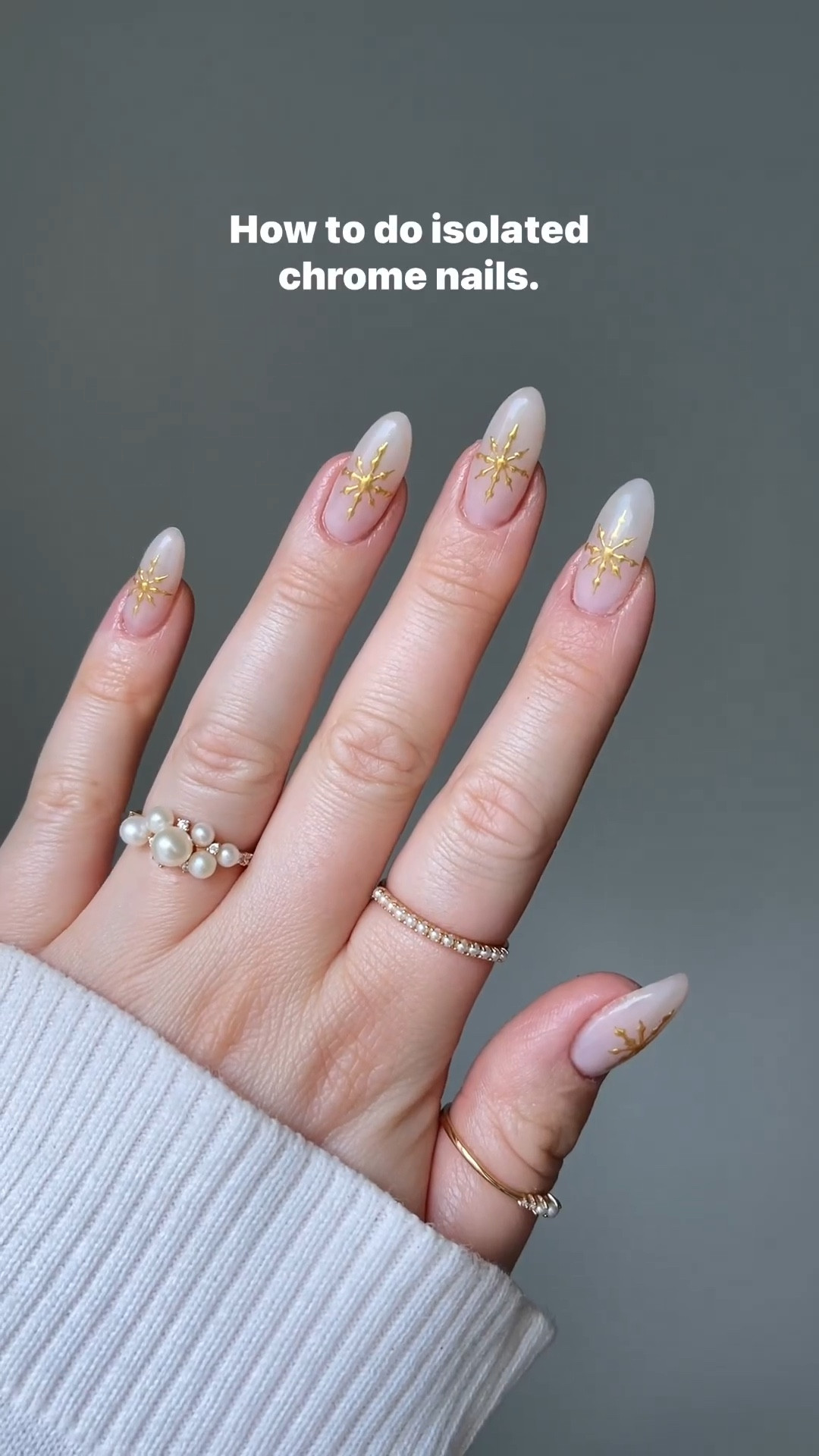 Isolated chrome tips in caption 👇🏻 

Step 1: Paint nude gel base. 
Step 2: Paint matte top coat.
Step 3: Wipe the whole nail with acetone.
Step 4: Mix white gel, top coat, and paint your design.
Step 5: Rub in your chrome.
Step 6: Then brush it off and there will be no smears.
Step 7: Top coat and you are done. 😊 

I got these tips from @klawsbysonia thank you so much for sharing! It was a game changer for me and I just thought it was too good not to share. ✨👏🏻😮‍💨 

Inspo from Pinterest, if you know the original artist please put them in the comments and I will tag them! 👇🏻

Comment snowflake and I’ll send you the links to this look! Or as always they are linked in my store front. 😊 

#snowflakes #goldchrome #christmasnails #nailtrends #chromenails #nailart

#LTKbeauty #LTKHoliday #LTKVideo
