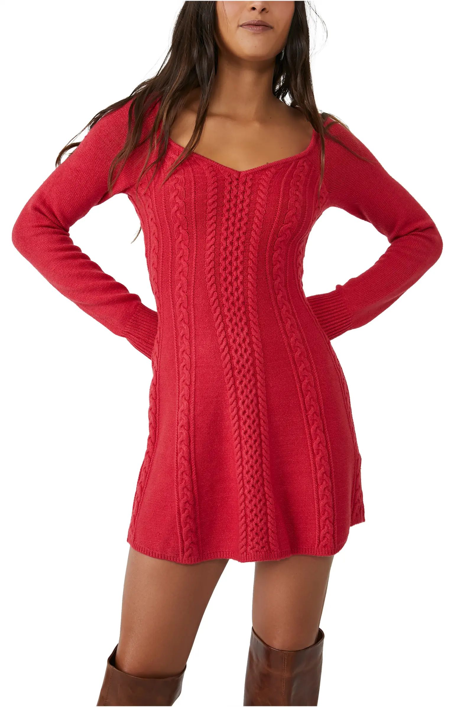 Free People Small World Cutout Long Sleeve Cable Stitch Sweater Dress | Nordstrom | Nordstrom