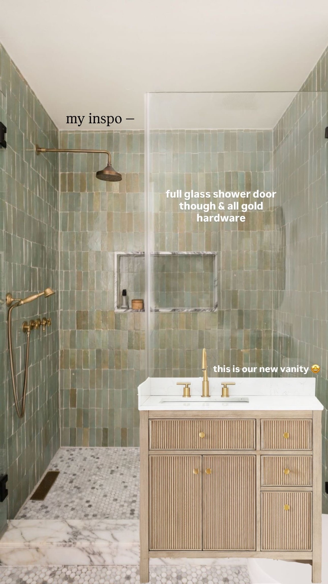 my inspo for our master bathroom renovation— this is our new vanity 🤩 full glass shower door though & all gold hardware!!

#LTKdayinmylife #LTKSaleAlert #LTKHome