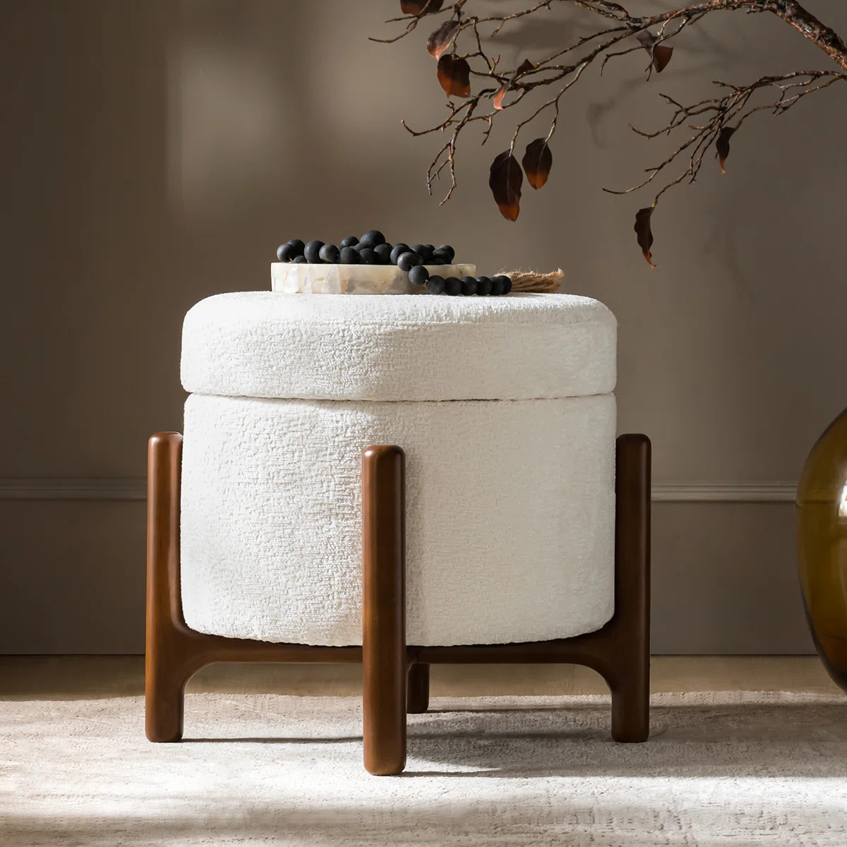Lessman Modern 20"W Chenille Fully Assemble Round 4-in-1 Ottoman with Solid Wood Base | Wayfair North America