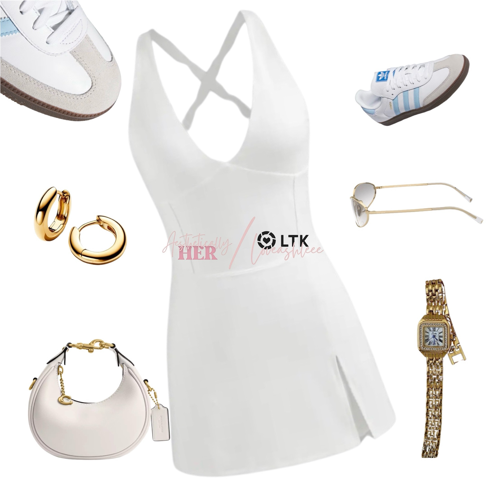 Serving up style in this sporty tennis dress paired with white and baby blue sneakers! 🎾💙 The perfect blend of athletic and chic, topped off with gold accessories to keep it polished. Effortless and on point for any casual day out! ✨ #SportyChic #TennisStyle #CasualFashion #OOTD #SneakerStyle #GoldAccessories #StyleInspo