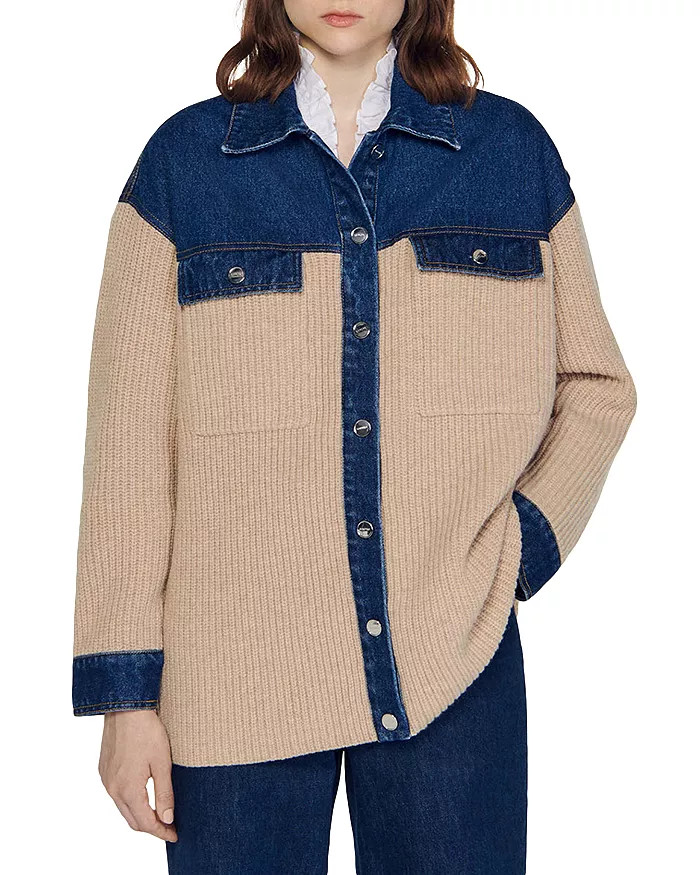 Sandro Rib Knit Mixed Media Coatigan Back to results -  Women - Bloomingdale's | Bloomingdale's (US)