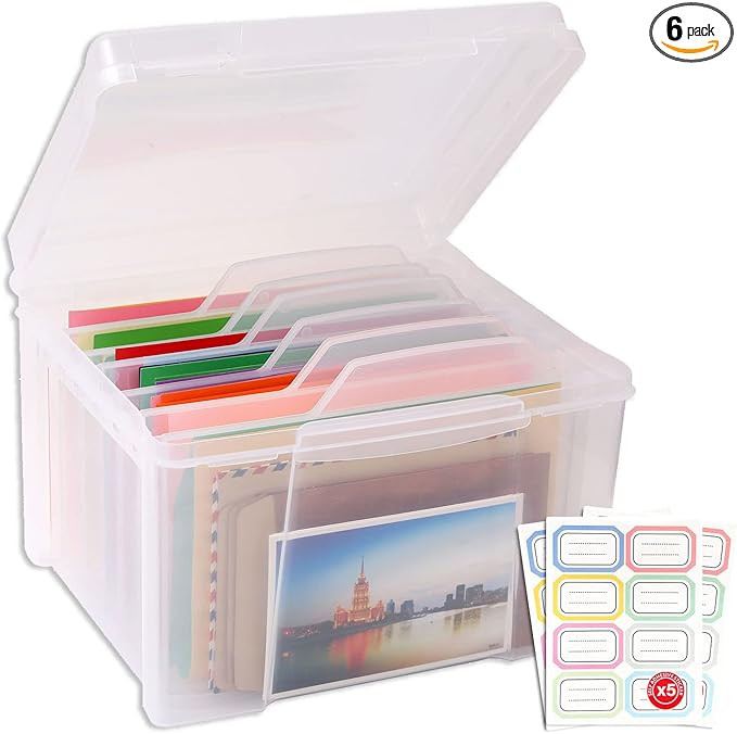 Greeting Card Storage & Organizer Box with 6 Adjustable Dividers for Holiday Birthday Photos, Cra... | Amazon (US)