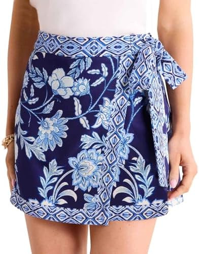 Womens Floral Wrap Mini Skirt Summer Beach Short Skirt Casual Knot Side High Waist A Line Vacatio... | Amazon (US)