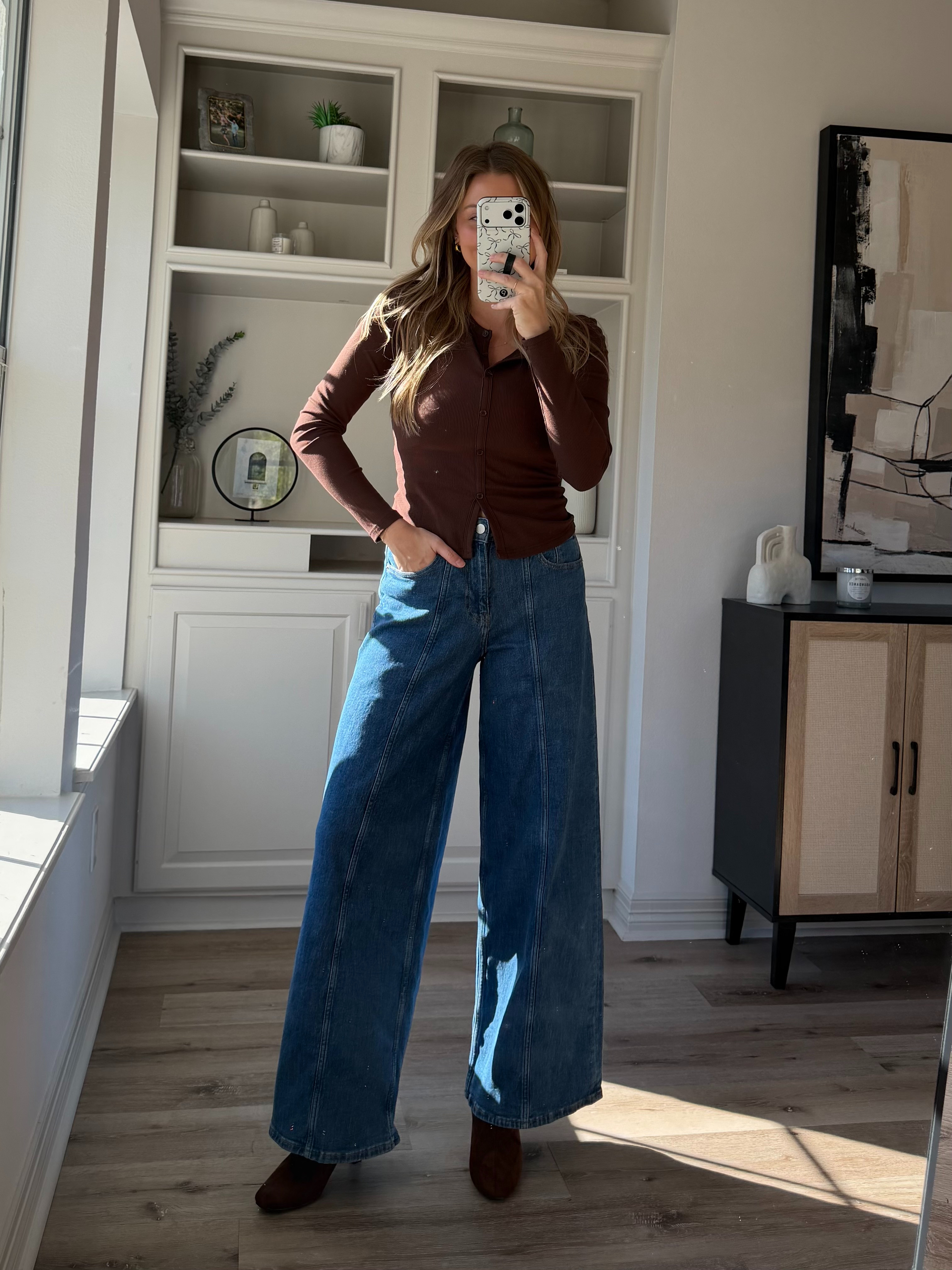 Chic fall / winter outfit inspo | Wearing M in button up top + 26 in wide leg denim  

 #LTKootd #LTKTall #LTKFindsUnder100