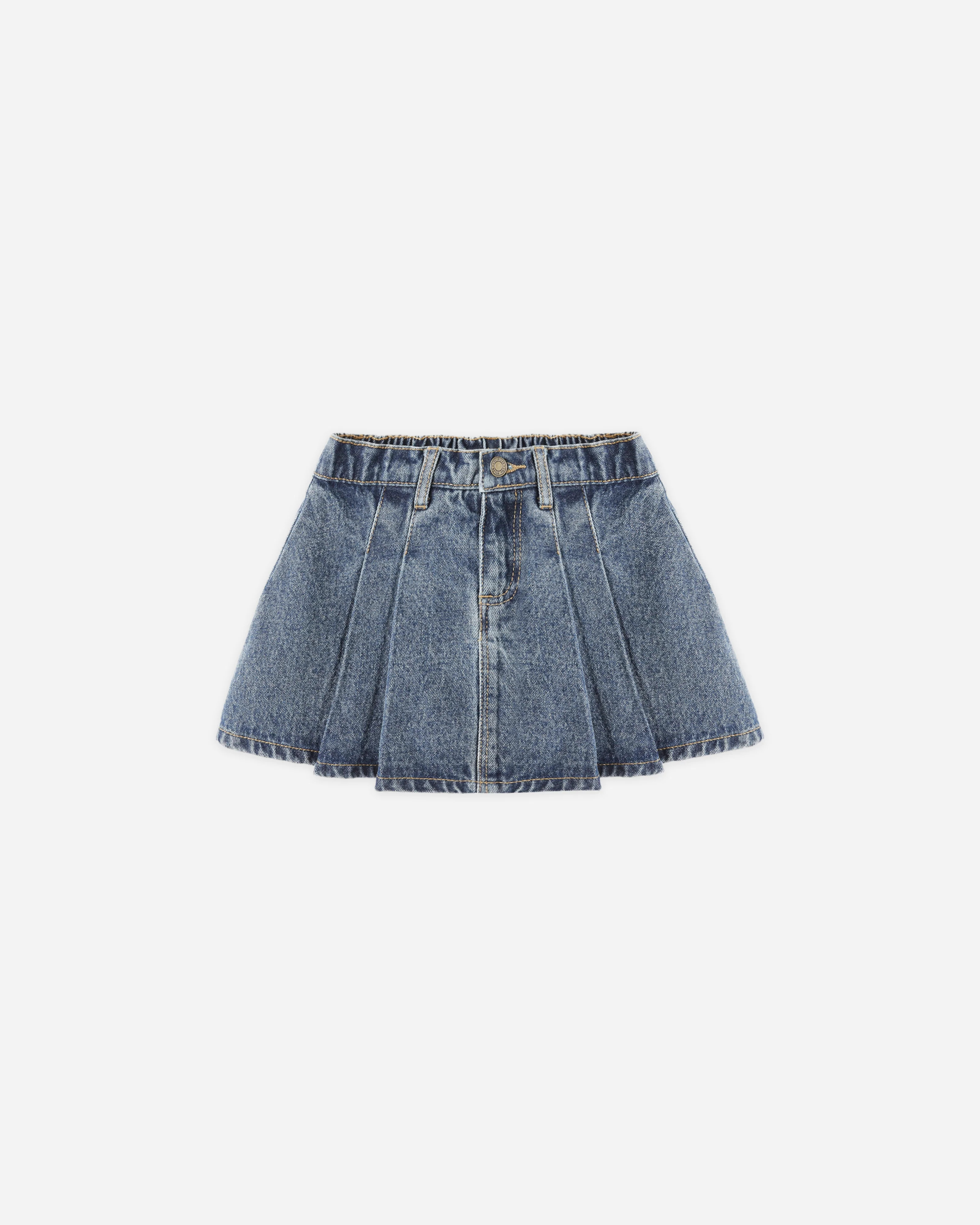 Pleated Denim Skirt || Indigo Denim | Rylee + Cru