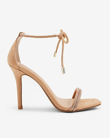 Embellished Tubular Ankle Tie Heeled Sandals | Express