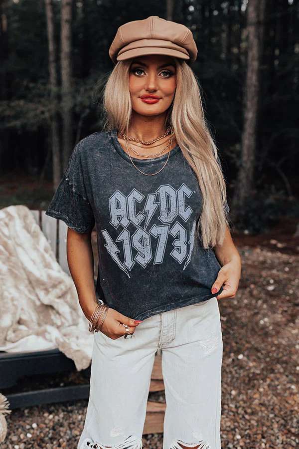 AC/DC 1973 Vintage-Wash Cropped Graphic Tee | Impressions Online Boutique