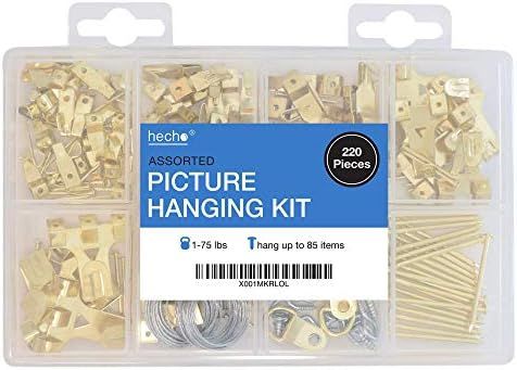 Assorted Picture Hanging Kit | 220 Piece Assortment with Wire, Picture Hangers, Hooks, Nails and ... | Amazon (US)