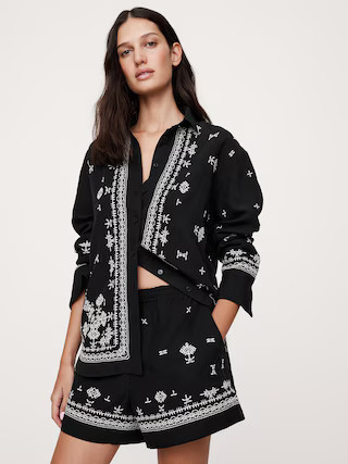Oversized Embroidered TENCEL™-Linen Shirt | Banana Republic (US)