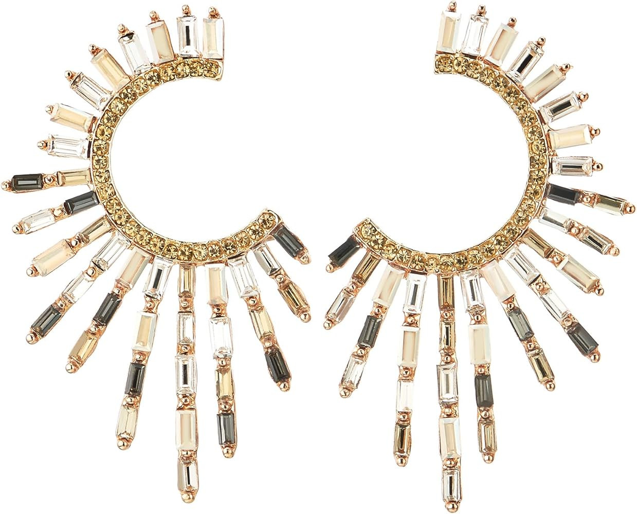 Dazzle Champagne Crystal Rhinestone Cluster Large Statement Earrings, Peacock Tail Tassel | Amazon (US)