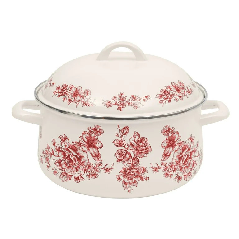The Pioneer Woman Agatha 6.4-Quart Enamel on Steel Dutch Oven with Lid, Red | Walmart (US)