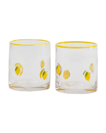 Set Of 2 Lemon Applique Glasses With Contrast Rim | TJ Maxx