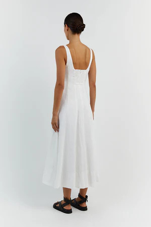 MILAHN WHITE LINEN MIDI DRESS | DISSH